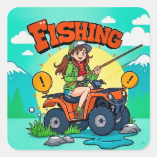 Erlebnis: ATV Fishing Fun Quadratischer Aufkleber