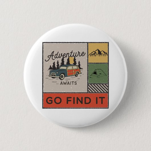 Erlebnis auf Reisen: Go It Retro Camping Reisen Button (Vorderseite)