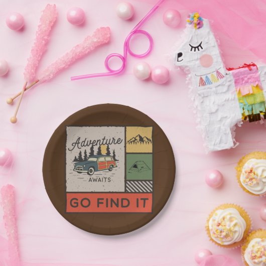 Erlebnis auf Reisen: Go It Retro Camping Reisen Pappteller (Party)