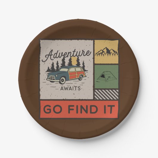 Erlebnis auf Reisen: Go It Retro Camping Reisen Pappteller (Vorderseite)
