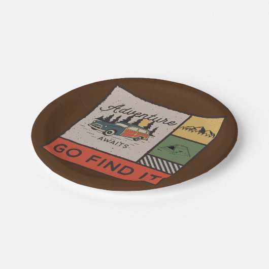 Erlebnis auf Reisen: Go It Retro Camping Reisen Pappteller (Schrägansicht)