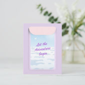 Erlebnis beginnt blaues Himmelsfenster Flugzeug Postkarte (Stehend Vorderseite)