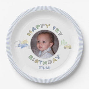 Erlebnis erwartet 1. Geburtstag Foto Personalisier Pappteller