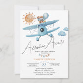 Erlebnis erwartet Airplane Teddy Bear Baby Shower Einladung (Vorderseite)