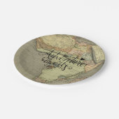 Erlebnis erwartet Alte Weltkarte Pappteller (Schrägansicht)