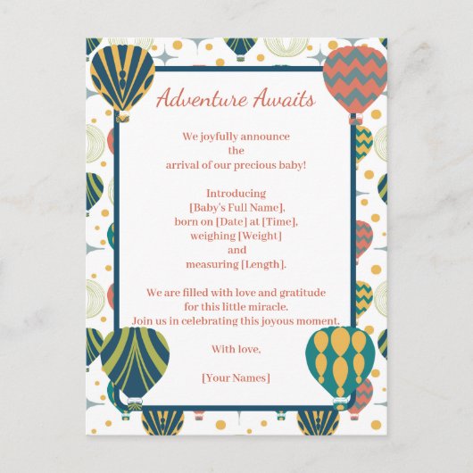 Erlebnis erwartet Balloon Ankündigung zur Geburt (Vorderseite)