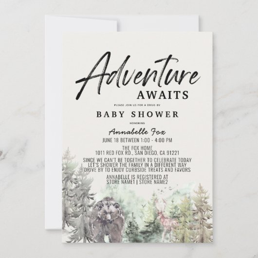 Erlebnis erwartet Bärenantrieb mit Babydusche Einladung (Vorderseite)