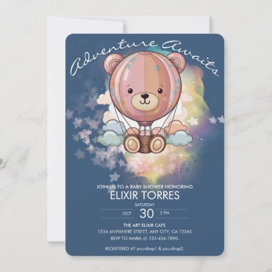 Erlebnis erwartet Bear Hot Air Ballon Babydusche Einladung (Vorderseite)