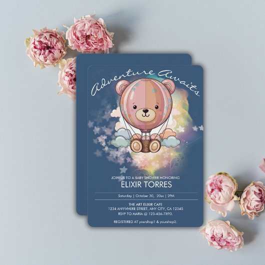 Erlebnis erwartet Bear Hot Air Ballon Babydusche Einladung