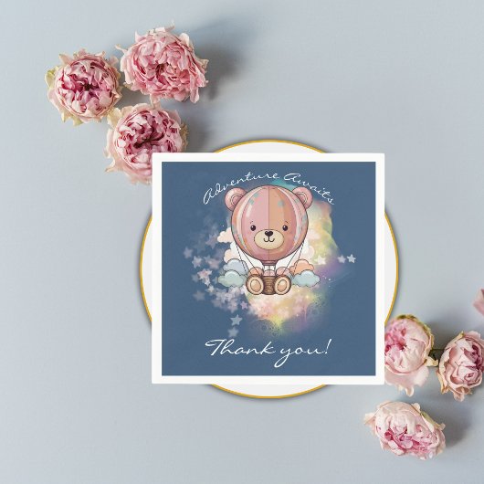 Erlebnis erwartet Bear Hot Air Ballon Babydusche Serviette