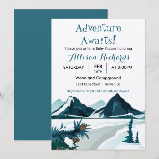 Erlebnis erwartet Berge Reise Baby    Dusche Einladung (Vorne/Hinten)