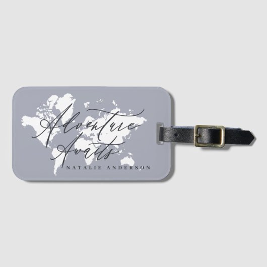 Erlebnis erwartet blaue Wasserfarbenweltkarte Gepäckanhänger (Vorderseite (Horizontal))