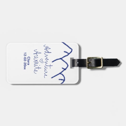 Erlebnis erwartet blaues Gebirgsherz Name Gepäckanhänger (Vorderseite horizontal)