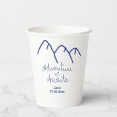 Erlebnis erwartet blaues Gebirgsherz Name Pappbecher (Rückseite)