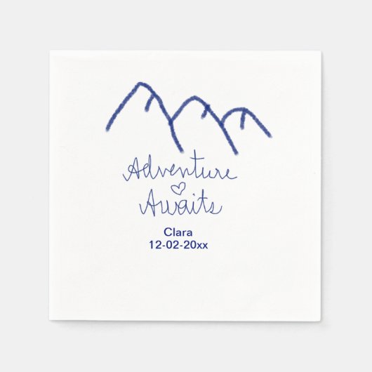 Erlebnis erwartet blaues Gebirgsherz Name Serviette (Vorderseite)