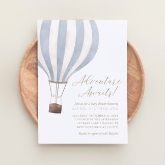 Erlebnis erwartet Blue Hot Air Ballon Baby Dusche Einladung