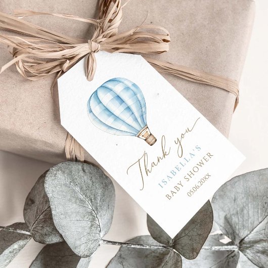 Erlebnis erwartet Blue Hot Air Ballon Baby Dusche Geschenkanhänger