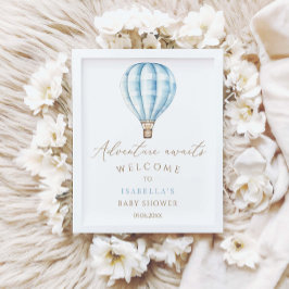 Erlebnis erwartet Blue Hot Air Ballon Baby Dusche Poster