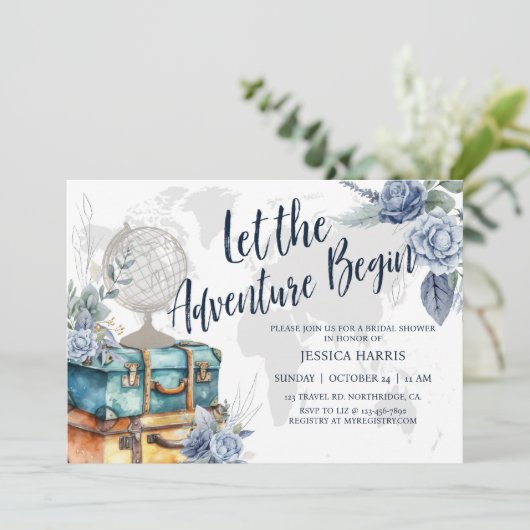 Erlebnis erwartet Brautparty, Reisethema Einladung (Stehend Vorderseite)