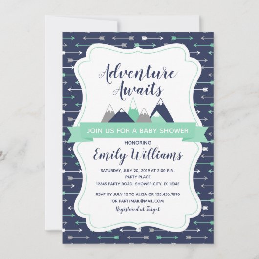 Erlebnis erwartet die Einladung zur Babydusche (Vorderseite)