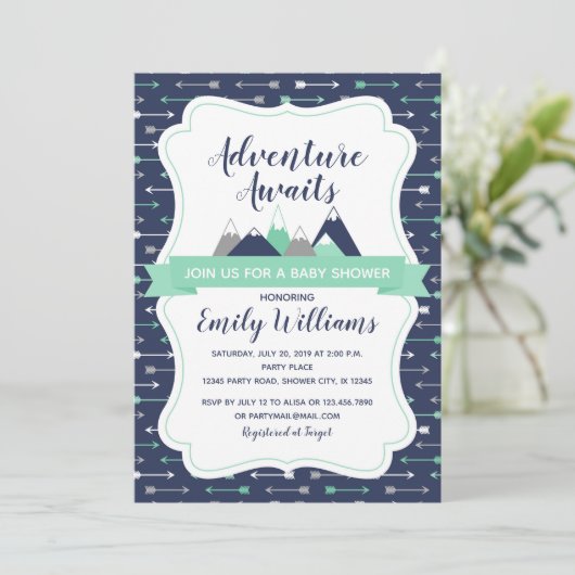 Erlebnis erwartet die Einladung zur Babydusche (Stehend Vorderseite)