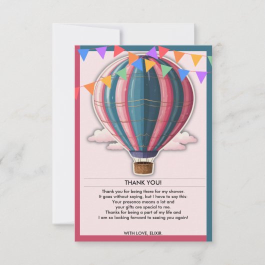 Erlebnis erwartet festliche Blue Pink Baby Dusche Dankeskarte (Vorderseite)