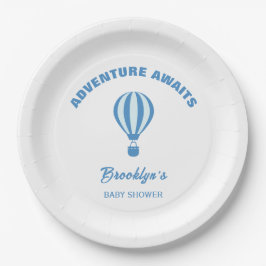 Erlebnis erwartet Fun Trendy Baby Dusche Blau Weiß Pappteller