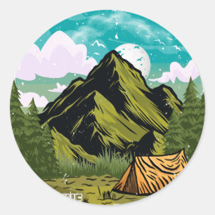 Erlebnis erwartet, glücklicher Camper Urlaub im Fr Runder Aufkleber