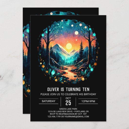 Erlebnis erwartet Glühwürmchen in den Wald zum Geb Einladung (Vorne/Hinten)