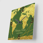 Erlebnis erwartet Gold Weltkarte & Sage Quadratische Wanduhr (Winkel)