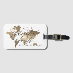 Erlebnis erwartet goldene Aquarellweltkarte Gepäckanhänger