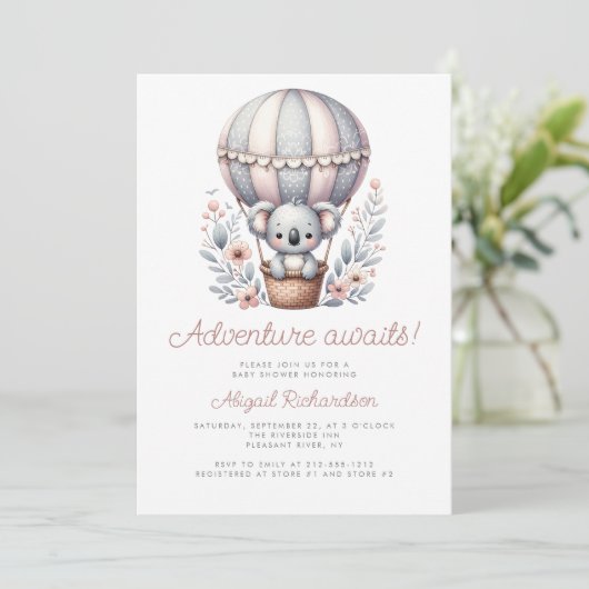 Erlebnis erwartet Koala Bären QR Code Baby Shower Einladung (Stehend Vorderseite)