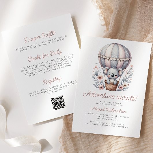 Erlebnis erwartet Koala Bären QR Code Baby Shower Einladung