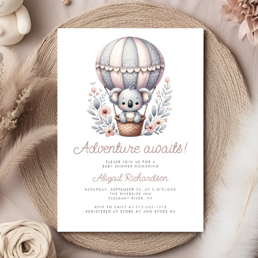 Erlebnis erwartet Koala Bear Balloon Baby Shower Einladung