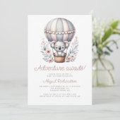 Erlebnis erwartet Koala Bear Balloon Baby Shower Einladung (Stehend Vorderseite)