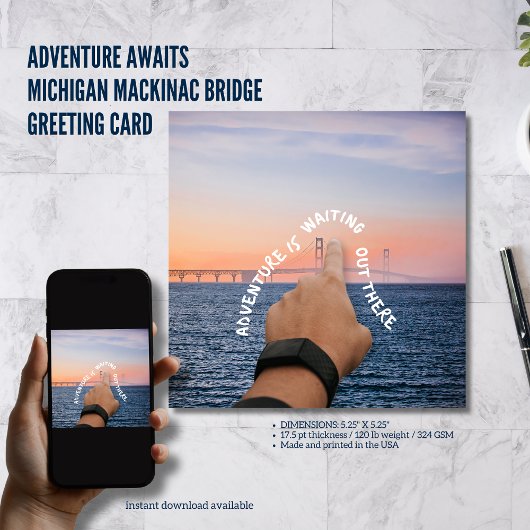 Erlebnis erwartet Michigan Mackinac Bridge Gruß Karte