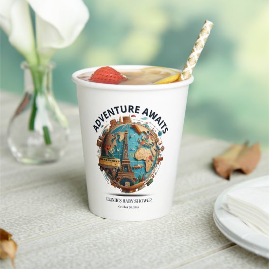 Erlebnis erwartet Moderne Globe Baby Dusche Papier Pappbecher (In Situ)