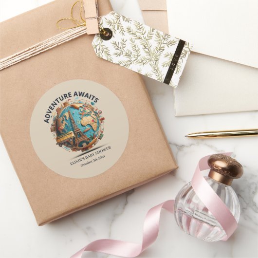 Erlebnis erwartet moderne Globe Baby-Dusche Runder Aufkleber (Schenken)