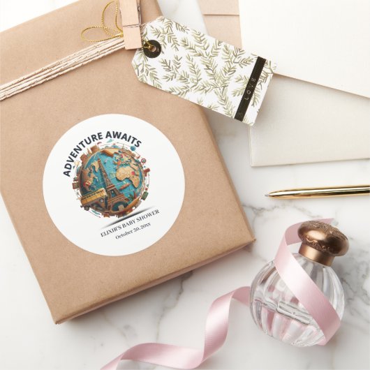Erlebnis erwartet moderne Globe Baby-Dusche Runder Aufkleber (Schenken)