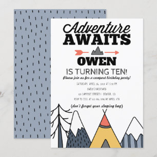 Erlebnis erwartet Modernes Camp Out Geburtstagspar Einladung