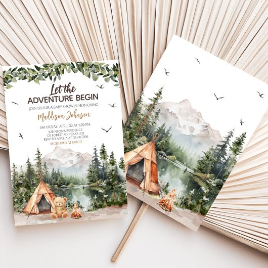 Erlebnis erwartet Mountain Baby Dusche Einladung