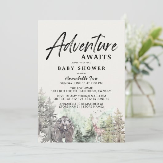 Erlebnis erwartet Mountain Bear Baby Dusche Einladung (Stehend Vorderseite)