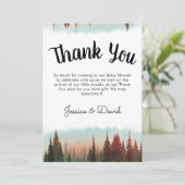 Erlebnis erwartet Rustikal Forest Baby Dusche Dankeskarte (Stehend Vorderseite)