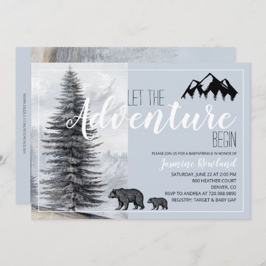 Erlebnis erwartet Rustikale Bären Baby Sprinkle Einladung (Vorne/Hinten)