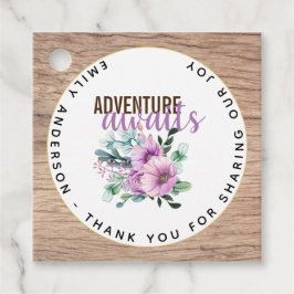 Erlebnis erwartet rustikale violette Blumen Babydu Geschenkanhänger