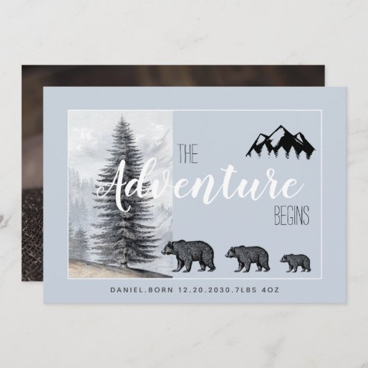 Erlebnis erwartet Rustikale Waldbären Geburt Ankündigung (Vorne/Hinten)