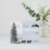 Erlebnis erwartet Rustikale Waldbären Schwangersch Ankündigungspostkarte (Stehend Vorderseite)