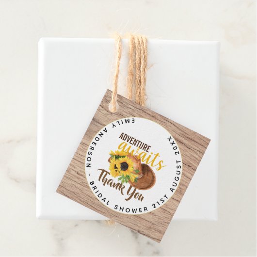 Erlebnis erwartet Rustikales Sonnenblumen-Brautpar Geschenkanhänger (Beispiel)