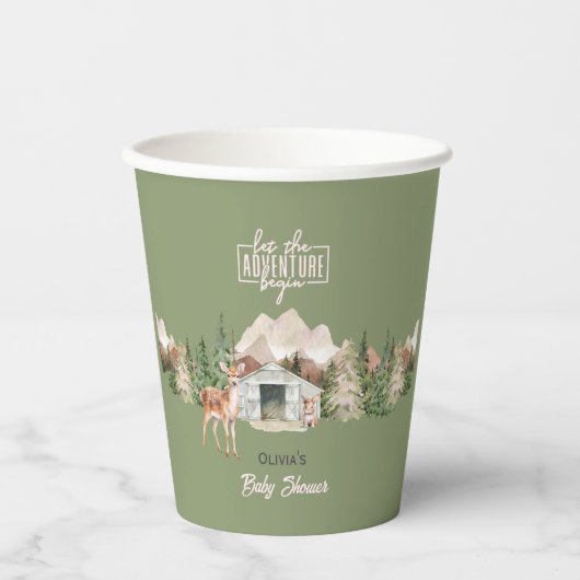 Erlebnis erwartet Sage Green Mountain Baby Dusche Pappbecher (Vorderseite)