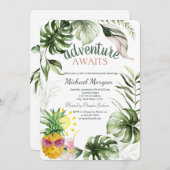 Erlebnis erwartet tropische Blätter Ananas Einladung (Vorne/Hinten)